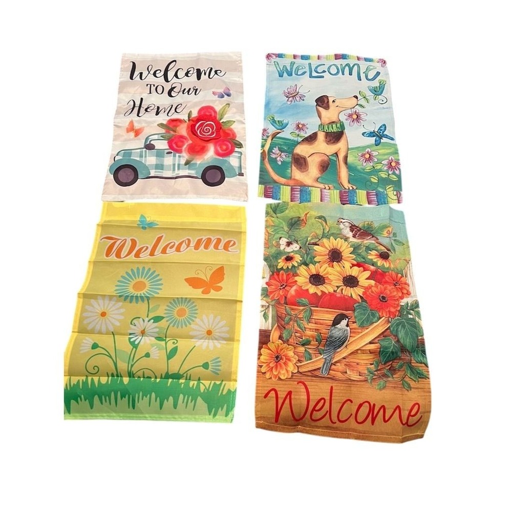 Jane Maday Set of 4 Welcome Garden Flags Floral Animal Spring Decor